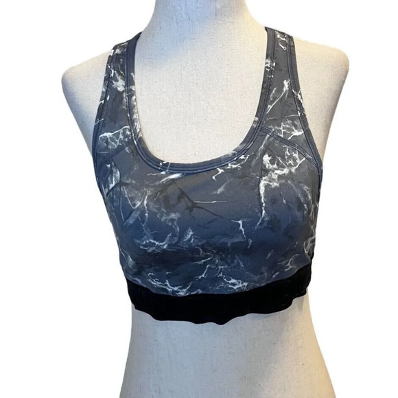 Pink Victorias Secret Ultimate Sports Bra Medium Black Gray Unlined Racerback - Picture 1 of 6